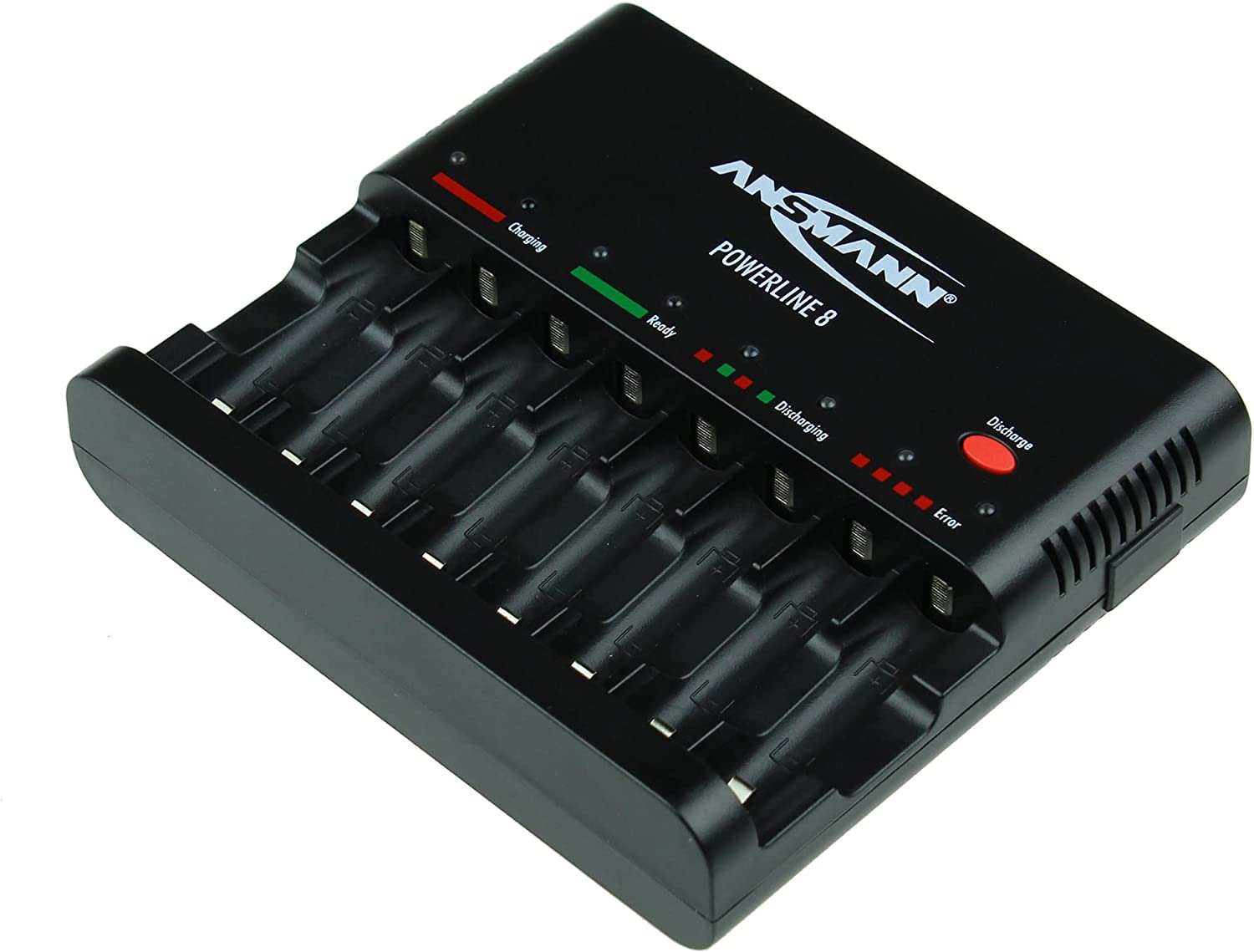 1001-0006, Powerline 8, carica batterie per 1-8 celle AA o AAA NiMH/NiCd  con tastino di scarica e presa USB. Marca: Ansmann